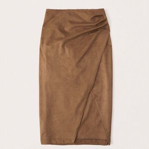 Vegan Suede Ruched Midi-Skirt